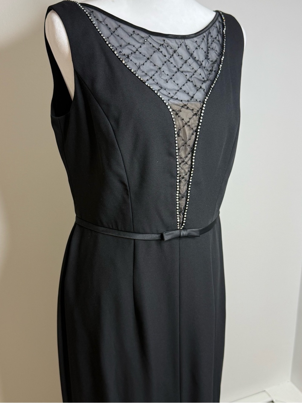Liz Claiborne Black Sleeveless Evening Gown with Beaded Mesh Yoke - Picture 2 of 3